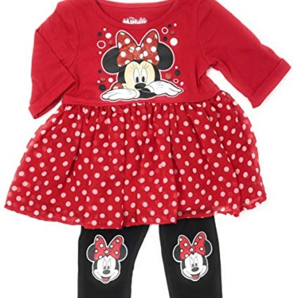 Disney Junior Other - Nwt Minnie Mouse Red Tutu Tunic & Leggings